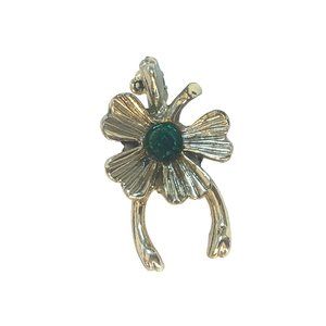 Vintage Mini Wishbone Lucky Green Rhinestone Costume Jewelry Women's Pin Holiday